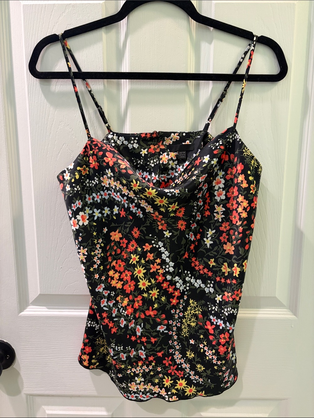 ATM Anthony Thomas Melillo Black Floral Cowl-Neck Camisole